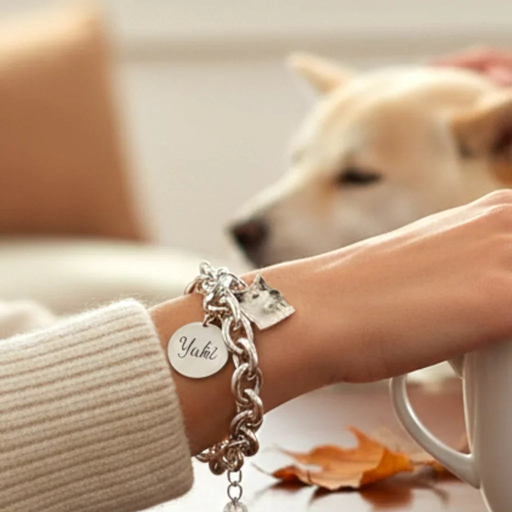 Bracciale in argento 925 con ciondolo cane personalizzato Gemboutiquejewelry