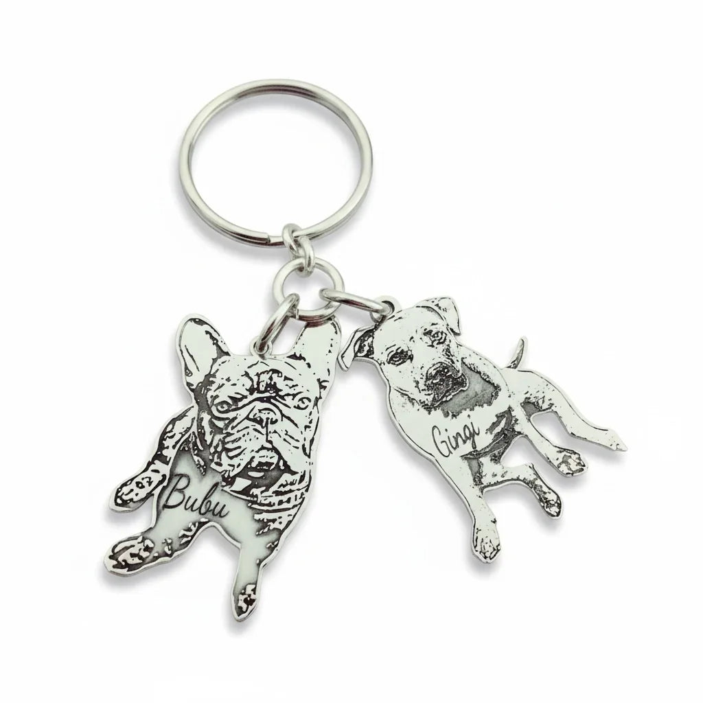 Portachiavi personalizzato in argento 925 con incisione cani, gioielli Gemboutiquejewelry.
