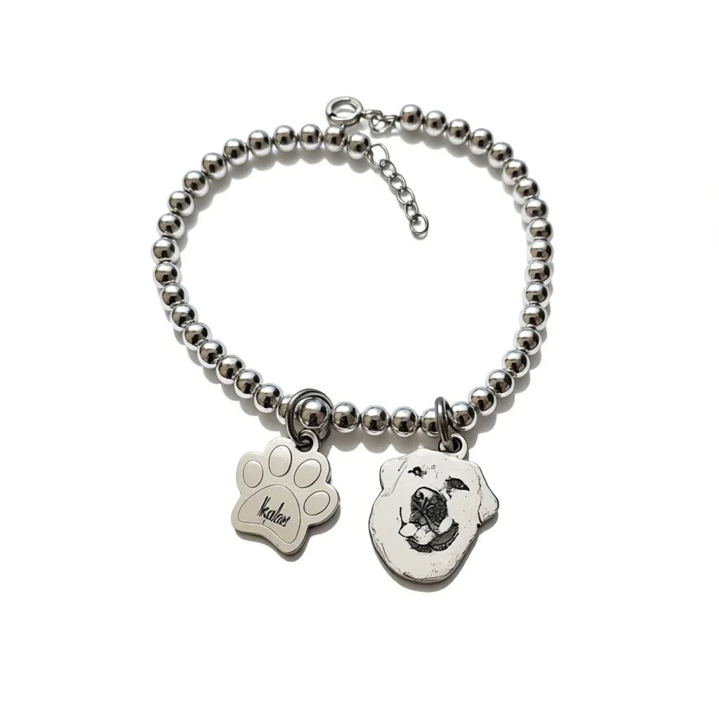 Bracciale in argento 925 con ciondolo personalizzato cane e impronta zampa Gemboutiquejewelry