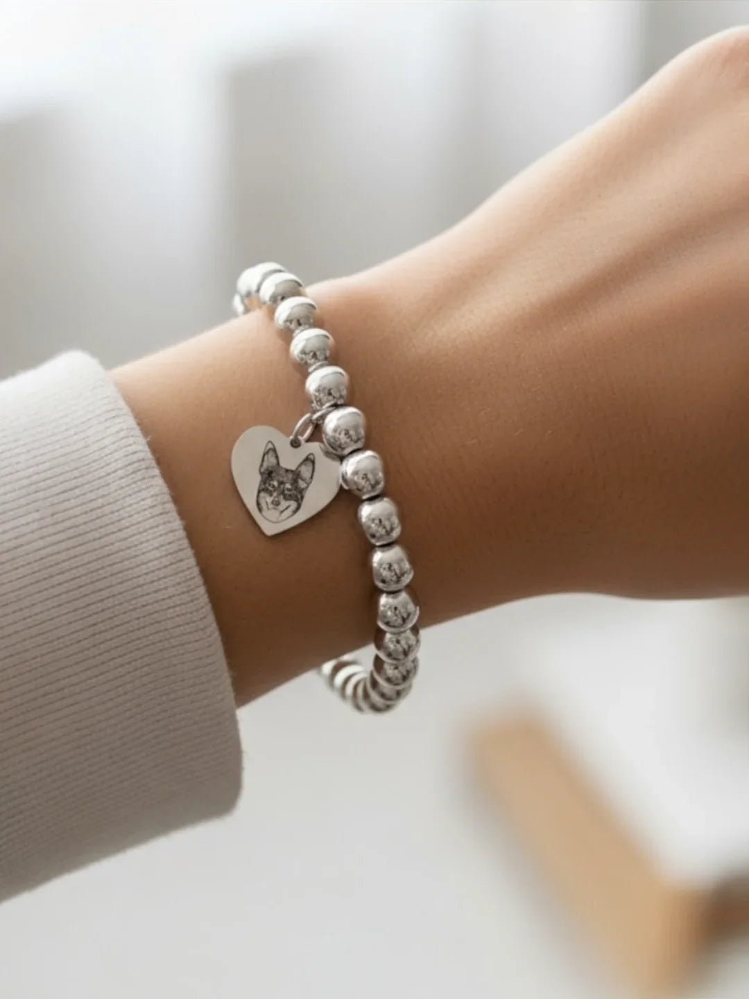 Bracciale in argento 925 con ciondolo cuore personalizzato con incisione cane, Gemboutiquejewelry