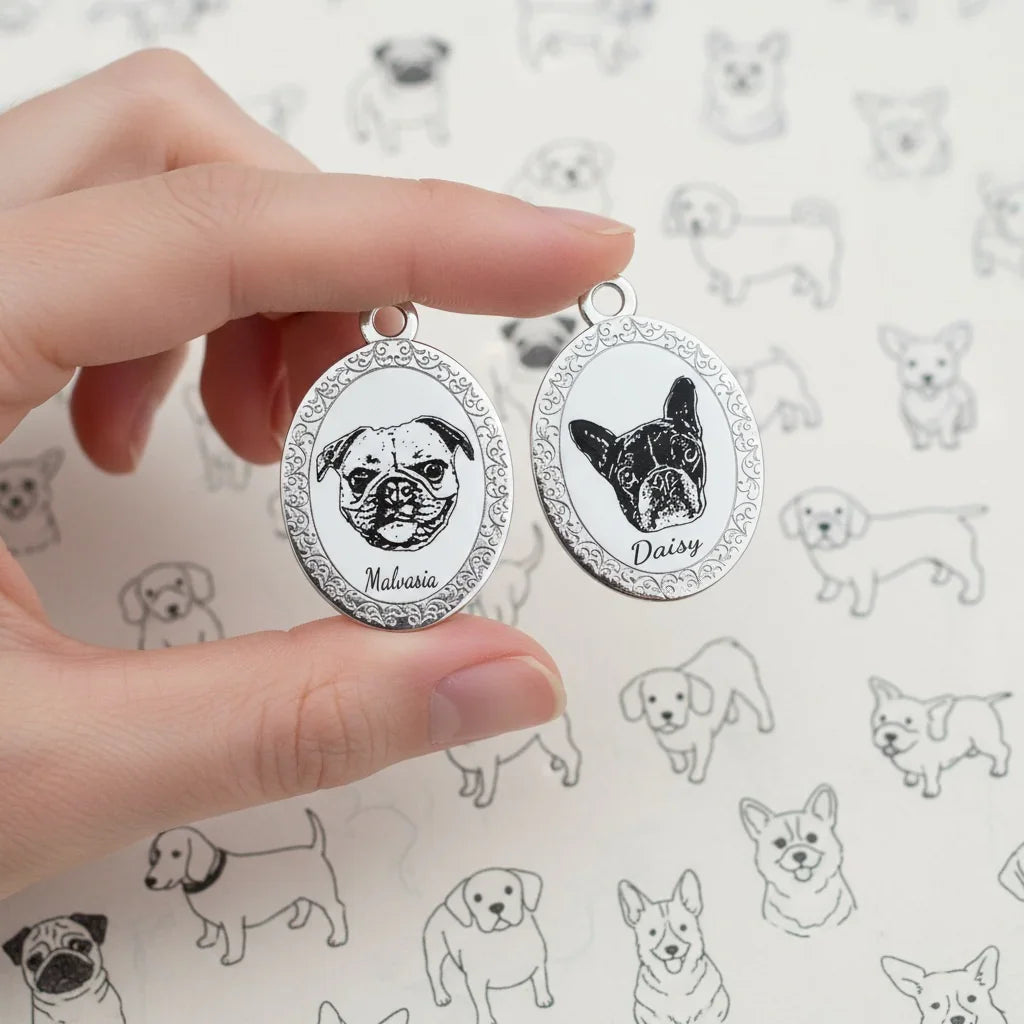 Ciondoli personalizzati con ritratti di cani su argento 925 Gemboutiquejewelry