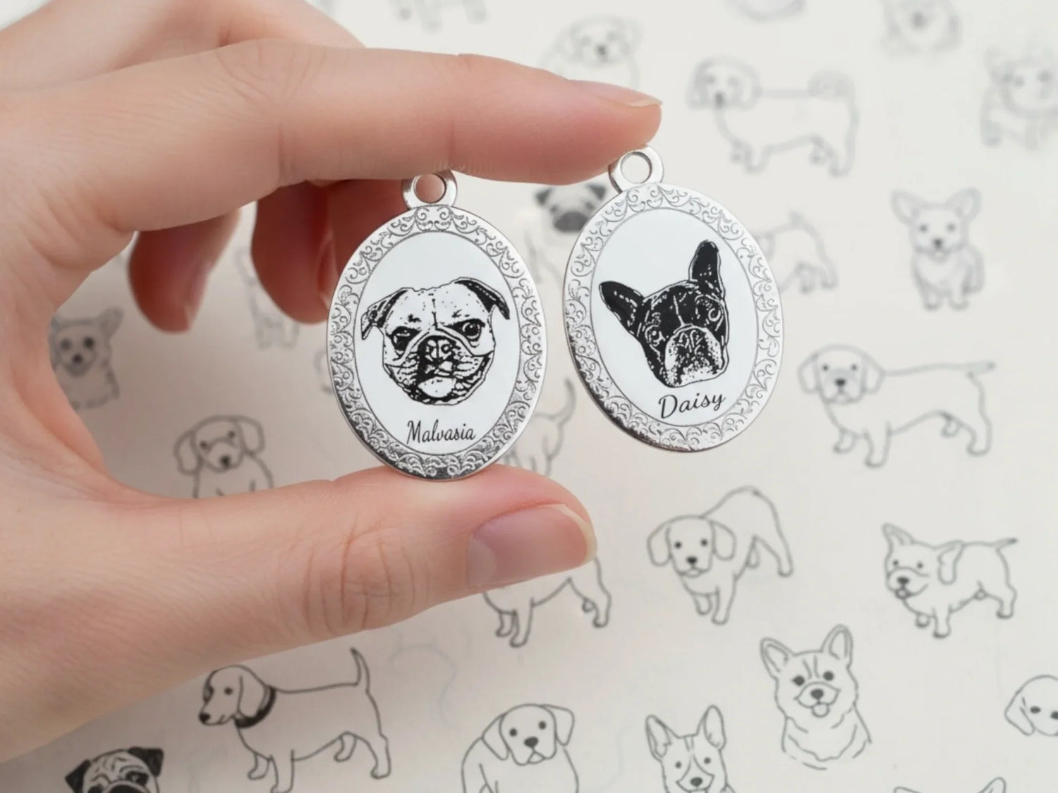 Ciondoli personalizzati in argento 925 con ritratti di cani Gemboutiquejewelry