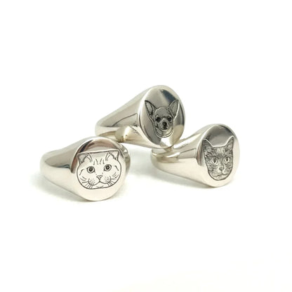 Anelli personalizzati in argento 925 con incisione di cane e gatti, Gemboutiquejewelry.