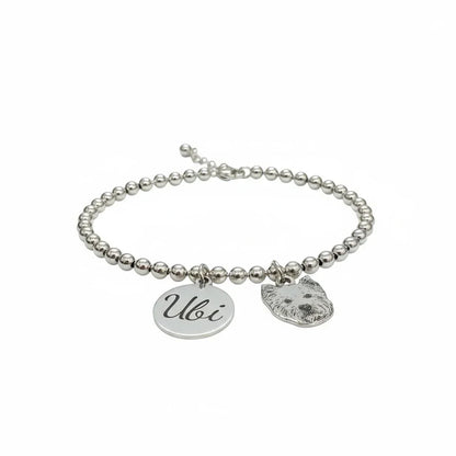 Bracciale in argento 925 con ciondolo personalizzato cane e nome Ubi, Gemboutiquejewelry