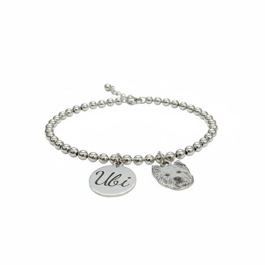 Bracciale in argento 925 con ciondolo personalizzato cane e nome Ubi, Gemboutiquejewelry