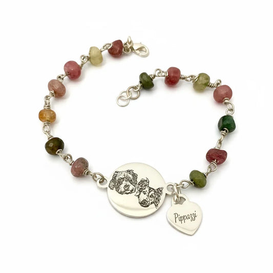 Bracciale Gemboutiquejewelry in argento 925 con ciondolo inciso con due cani e cuore "Pippazzi".