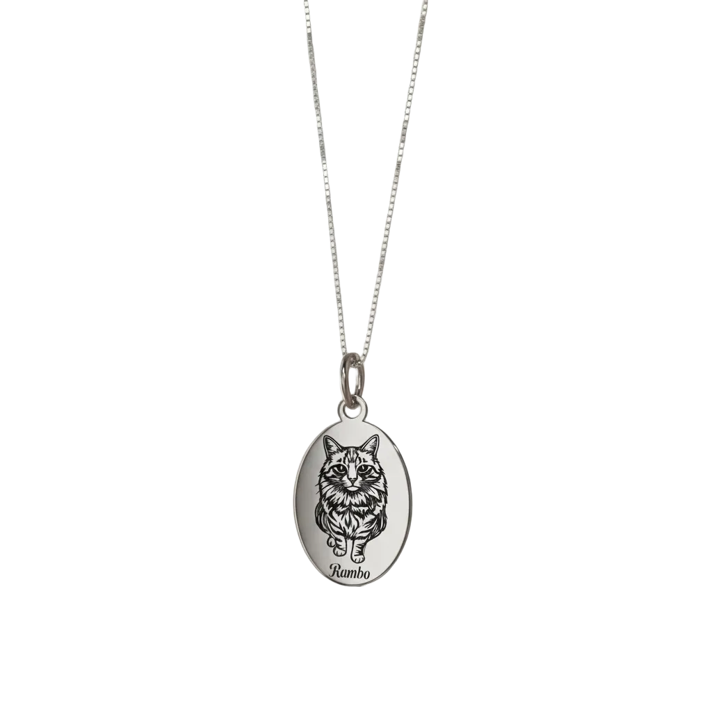 Collana ovale realizzata in argento 925,con il bellissimo musetto Rambo.Personalizza la tua!