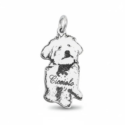 Ciondolo personalizzato cane in argento 925 con incisione nome, Gemboutiquejewelry