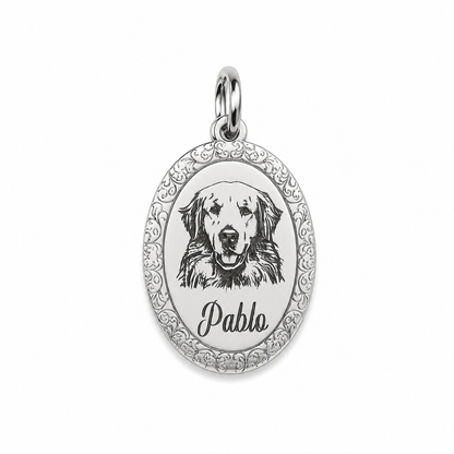 Ciondolo ovale, in argento 925 con inciso il bellissimo musetto di Pablo, personalizza il tuo! 