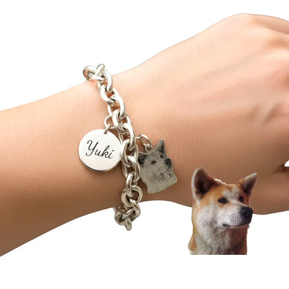 Bracciale in argento 925 personalizzato con ciondolo cane e nome Yuki, Gemboutiquejewelry.
