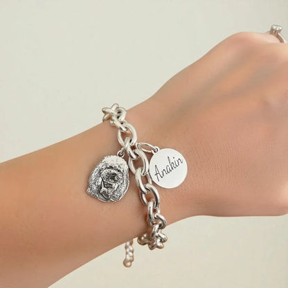 Bracciale in argento 925 con ciondolo cane personalizzato e medaglietta Anakin Gemboutiquejewelry