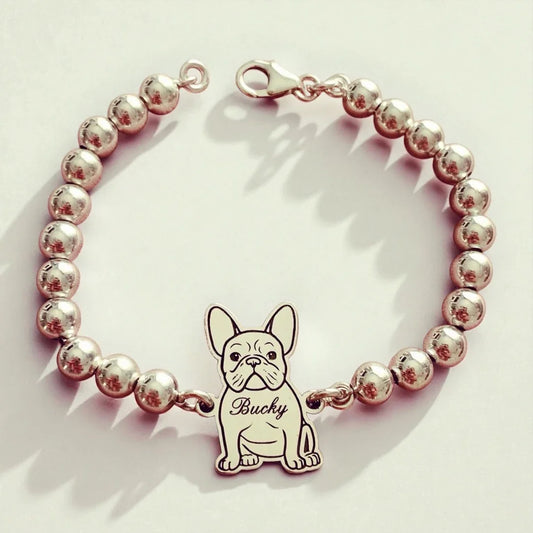 Bracciale in argento 925 con ciondolo personalizzato cane Bulldog francese, Gemboutiquejewelry.