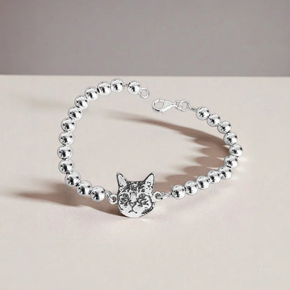 Bracciale in argento 925 con ciondolo gatto, gioiello personalizzato Gemboutiquejewelry