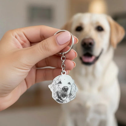 Portachiavi personalizzato in argento 925 con incisione foto cane, Gemboutiquejewelry