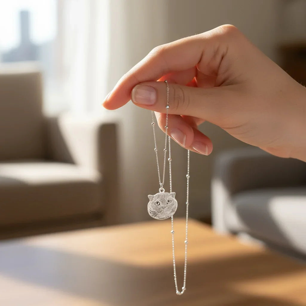 Collana argento 925 personalizzata con ciondolo a forma di gatto, Gemboutiquejewelry