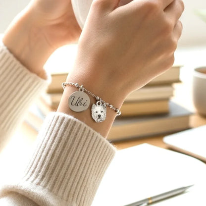 Bracciale personalizzato in argento 925 con ciondolo cane e nome Ubi, Gemboutiquejewelry