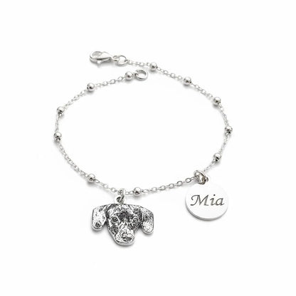 Bracciale Gemboutiquejewelry in argento 925 con ciondolo cane personalizzato e nome Mia.
