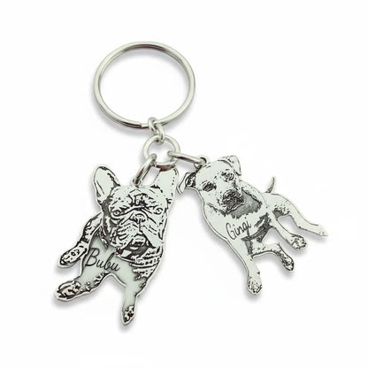 Portachiavi personalizzato in argento 925 con incisione cani, gioielli Gemboutiquejewelry.