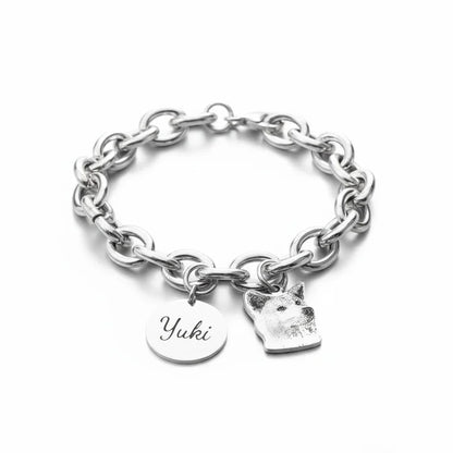Bracciale in argento 925 con ciondoli personalizzati cane e nome Yuki, Gemboutiquejewelry.