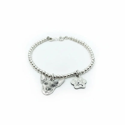 Bracciale personalizzato in argento 925 con ciondolo cane e zampa incisa Luna, Gemboutiquejewelry