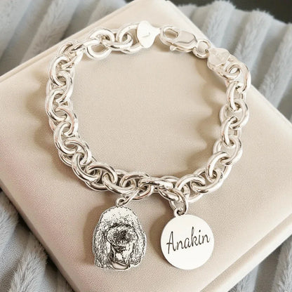Bracciale in argento 925 con ciondolo personalizzato cane e nome Anakin, Gemboutiquejewelry